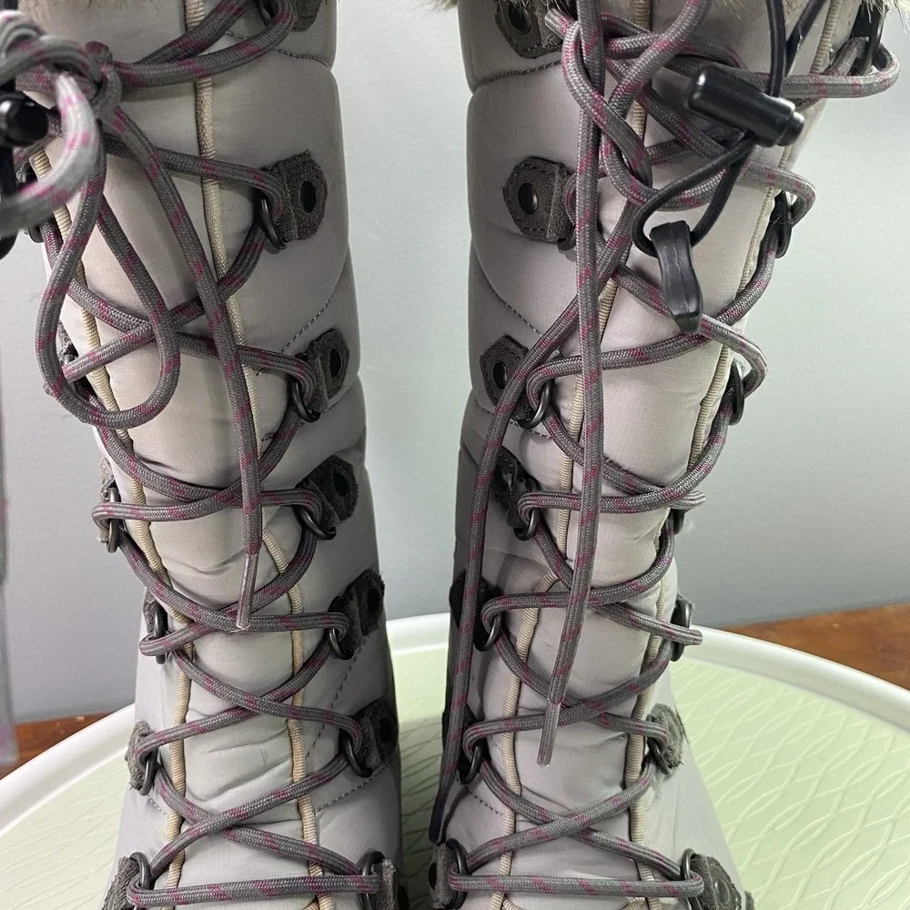 L L Bean Carrabassett Snow Boots Tall Women Sz‎ 6M Gray Fur Top